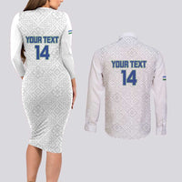 Uzbekistan Football Custom Couples Matching Long Sleeve Bodycon Dress and Long Sleeve Button Shirt Come On White Wolves White - Wonder Print Shop