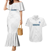 Uzbekistan Football Custom Couples Matching Mermaid Dress and Hawaiian Shirt Come On White Wolves White - Wonder Print Shop
