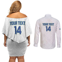 Uzbekistan Football Custom Couples Matching Off Shoulder Short Dress and Long Sleeve Button Shirt Come On White Wolves White - Wonder Print Shop