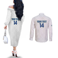 Uzbekistan Football Custom Couples Matching Off The Shoulder Long Sleeve Dress and Long Sleeve Button Shirt Come On White Wolves White - Wonder Print Shop