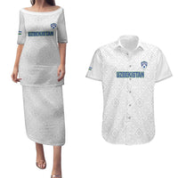 Uzbekistan Football Custom Couples Matching Puletasi and Hawaiian Shirt Come On White Wolves White - Wonder Print Shop
