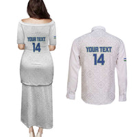 Uzbekistan Football Custom Couples Matching Puletasi and Long Sleeve Button Shirt Come On White Wolves White - Wonder Print Shop