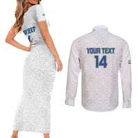 Uzbekistan Football Custom Couples Matching Short Sleeve Bodycon Dress and Long Sleeve Button Shirt Come On White Wolves White - Wonder Print Shop
