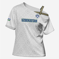 Uzbekistan Football Custom Cross Shoulder Shirt Come On White Wolves White - Wonder Print Shop