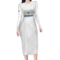 Uzbekistan Football Custom Family Matching Long Sleeve Bodycon Dress and Hawaiian Shirt Come On White Wolves White - Wonder Print Shop