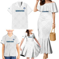 Uzbekistan Football Custom Family Matching Mermaid Dress and Hawaiian Shirt Come On White Wolves White - Wonder Print Shop