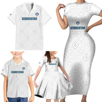 Uzbekistan Football Custom Family Matching Short Sleeve Bodycon Dress and Hawaiian Shirt Come On White Wolves White - Wonder Print Shop