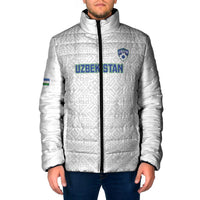 Uzbekistan Football Custom Padded Jacket Come On White Wolves White - Wonder Print Shop