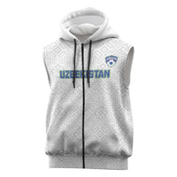 Uzbekistan Football Custom Sleeveless Zip Hoodie Come On White Wolves White - Wonder Print Shop