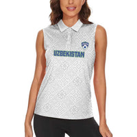 Uzbekistan Football Custom Women Sleeveless Polo Shirt Come On White Wolves White - Wonder Print Shop