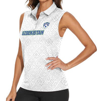 Uzbekistan Football Custom Women Sleeveless Polo Shirt Come On White Wolves White - Wonder Print Shop