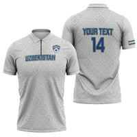 Uzbekistan Football Custom Zipper Polo Shirt Come On White Wolves White - Wonder Print Shop