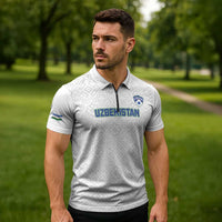 Uzbekistan Football Custom Zipper Polo Shirt Come On White Wolves White - Wonder Print Shop