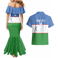 Uzbekistan Football Custom Couples Matching Mermaid Dress and Hawaiian Shirt Come On White Wolves Flag Style - Wonder Print Shop