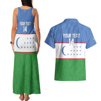 Uzbekistan Football Custom Couples Matching Tank Maxi Dress and Hawaiian Shirt Come On White Wolves Flag Style - Wonder Print Shop