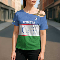 Uzbekistan Football Custom Cross Shoulder Shirt Come On White Wolves Flag Style - Wonder Print Shop