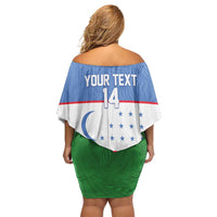 Uzbekistan Football Custom Family Matching Off Shoulder Short Dress and Hawaiian Shirt Come On White Wolves Flag Style - Wonder Print Shop