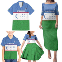 Uzbekistan Football Custom Family Matching Puletasi and Hawaiian Shirt Come On White Wolves Flag Style - Wonder Print Shop