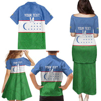 Uzbekistan Football Custom Family Matching Puletasi and Hawaiian Shirt Come On White Wolves Flag Style - Wonder Print Shop