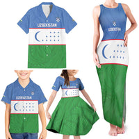 Uzbekistan Football Custom Family Matching Tank Maxi Dress and Hawaiian Shirt Come On White Wolves Flag Style - Wonder Print Shop