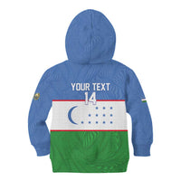 Uzbekistan Football Custom Kid Hoodie Come On White Wolves Flag Style - Wonder Print Shop