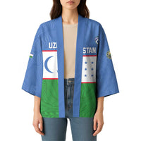 Uzbekistan Football Custom Kimono Come On White Wolves Flag Style - Wonder Print Shop