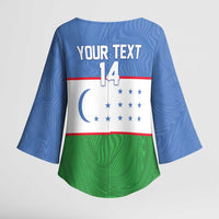 Uzbekistan Football Custom Kimono Sleeve Blouse Come On White Wolves Flag Style - Wonder Print Shop