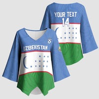 Uzbekistan Football Custom Kimono Sleeve Blouse Come On White Wolves Flag Style - Wonder Print Shop