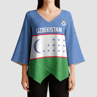 Uzbekistan Football Custom Kimono Sleeve Blouse Come On White Wolves Flag Style - Wonder Print Shop