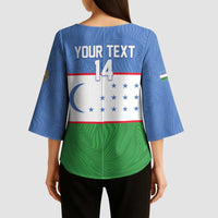 Uzbekistan Football Custom Kimono Sleeve Blouse Come On White Wolves Flag Style - Wonder Print Shop