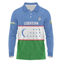 Uzbekistan Football Custom Long Sleeve Polo Shirt Come On White Wolves Flag Style - Wonder Print Shop