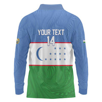 Uzbekistan Football Custom Long Sleeve Polo Shirt Come On White Wolves Flag Style - Wonder Print Shop