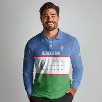 Uzbekistan Football Custom Long Sleeve Polo Shirt Come On White Wolves Flag Style - Wonder Print Shop