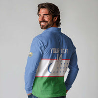 Uzbekistan Football Custom Long Sleeve Polo Shirt Come On White Wolves Flag Style - Wonder Print Shop