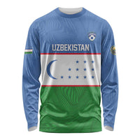 Uzbekistan Football Custom Long Sleeve Shirt Come On White Wolves Flag Style - Wonder Print Shop