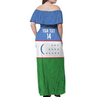 Uzbekistan Football Custom Off Shoulder Maxi Dress Come On White Wolves Flag Style - Wonder Print Shop
