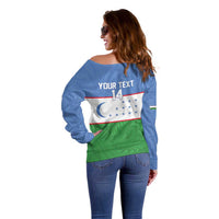 Uzbekistan Football Custom Off Shoulder Sweater Come On White Wolves Flag Style - Wonder Print Shop