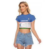 Uzbekistan Football Custom Raglan Cropped T Shirt Come On White Wolves Flag Style - Wonder Print Shop