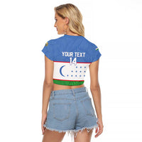 Uzbekistan Football Custom Raglan Cropped T Shirt Come On White Wolves Flag Style - Wonder Print Shop