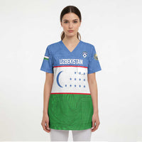 Uzbekistan Football Custom Scrub Top Come On White Wolves Flag Style - Wonder Print Shop