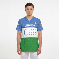 Uzbekistan Football Custom Scrub Top Come On White Wolves Flag Style - Wonder Print Shop