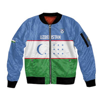 Uzbekistan Football Custom Sleeve Zip Bomber Jacket Come On White Wolves Flag Style - Wonder Print Shop