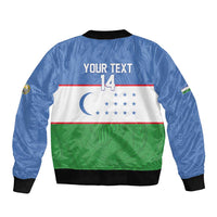 Uzbekistan Football Custom Sleeve Zip Bomber Jacket Come On White Wolves Flag Style - Wonder Print Shop