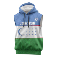 Uzbekistan Football Custom Sleeveless Hoodie Come On White Wolves Flag Style - Wonder Print Shop