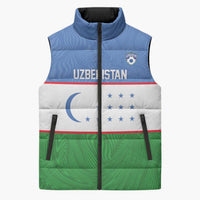 Uzbekistan Football Custom Sleeveless Puffer Jacket Come On White Wolves Flag Style - Wonder Print Shop