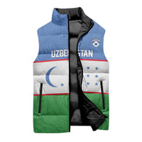 Uzbekistan Football Custom Sleeveless Puffer Jacket Come On White Wolves Flag Style - Wonder Print Shop