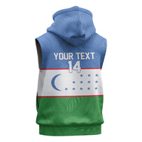 Uzbekistan Football Custom Sleeveless Zip Hoodie Come On White Wolves Flag Style - Wonder Print Shop