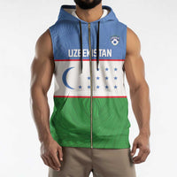 Uzbekistan Football Custom Sleeveless Zip Hoodie Come On White Wolves Flag Style - Wonder Print Shop