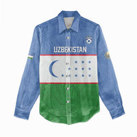 Uzbekistan Football Custom Women Casual Shirt Come On White Wolves Flag Style - Wonder Print Shop