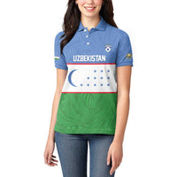 Uzbekistan Football Custom Women Polo Shirt Come On White Wolves Flag Style - Wonder Print Shop